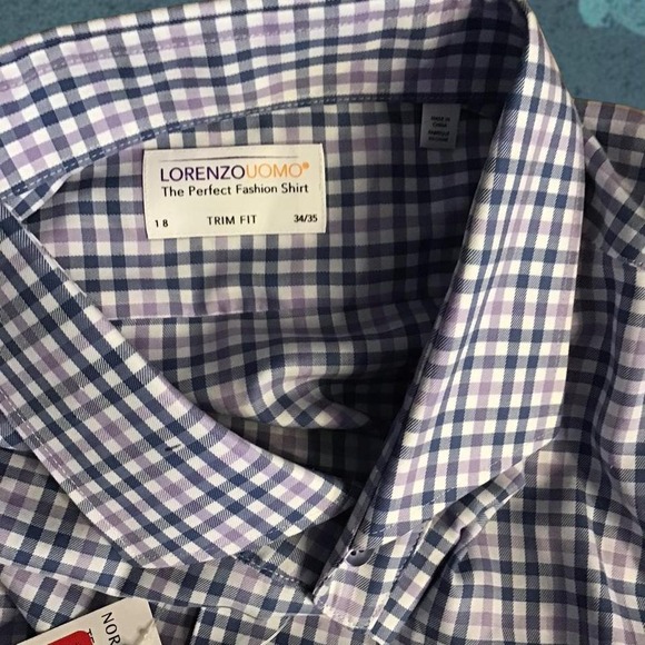Lorenzo Uhomo NWT Purple  white blue plaid long sleeve button up shirt - Picture 8 of 8